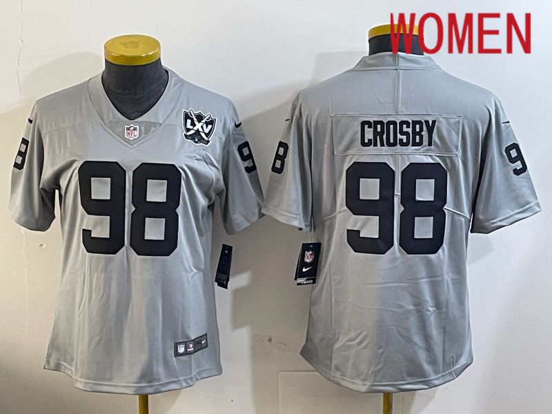 Women Oakland Raiders #98 Crosby Grey 2024 Nike Limited NFL Jersey style 3